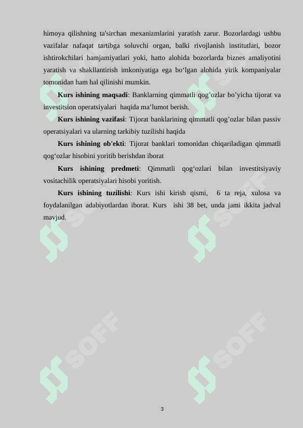 TIJORAT BANKLARINING QIMMATLI QOG'OZLAR BILAN BOG'LIQ OPERATSIYALARI VA ULARNING BANK FAOLIYATIDA TUTGAN O'RNI 3