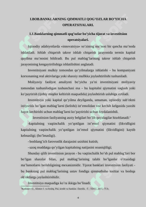 TIJORAT BANKLARINING QIMMATLI QOG'OZLAR BILAN BOG'LIQ OPERATSIYALARI VA ULARNING BANK FAOLIYATIDA TUTGAN O'RNI 4