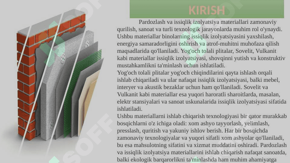 Pardozlash va issiqlik izolyatsiya materiallarini ishlab chiqarish texnologiyalari. 3