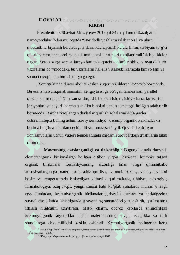 MAHALLIY XOMASHYOLAR ASOSIDA KREMNIY ORGANIK BIRIKMALAR OLISH TEXNOLOGIYASI” 3