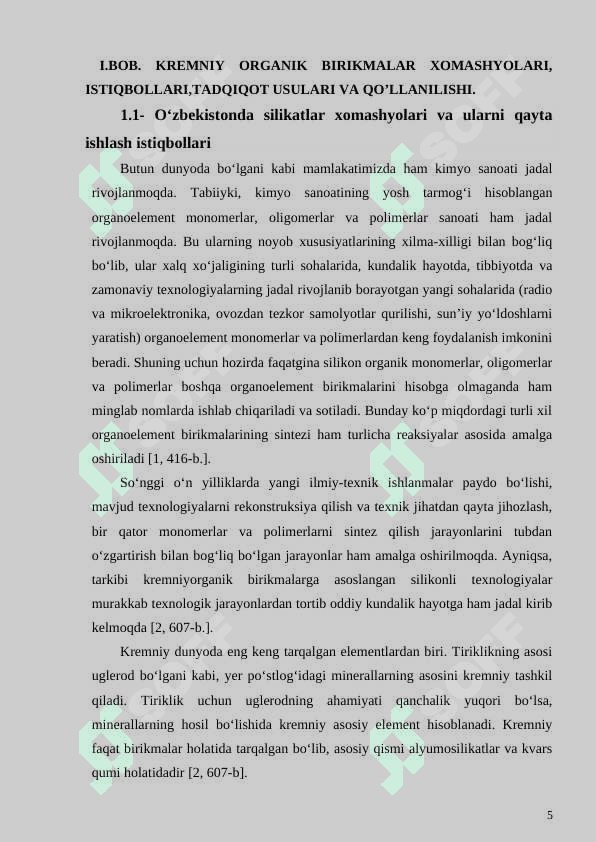 MAHALLIY XOMASHYOLAR ASOSIDA KREMNIY ORGANIK BIRIKMALAR OLISH TEXNOLOGIYASI” 6
