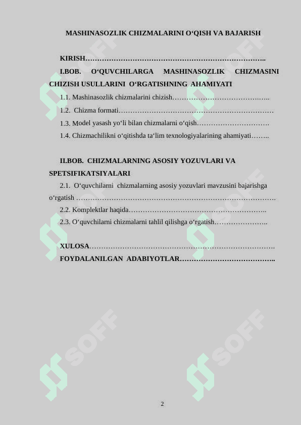 MASHINASOZLIK CHIZMALARINI O‘QISH VA BAJARISH 2