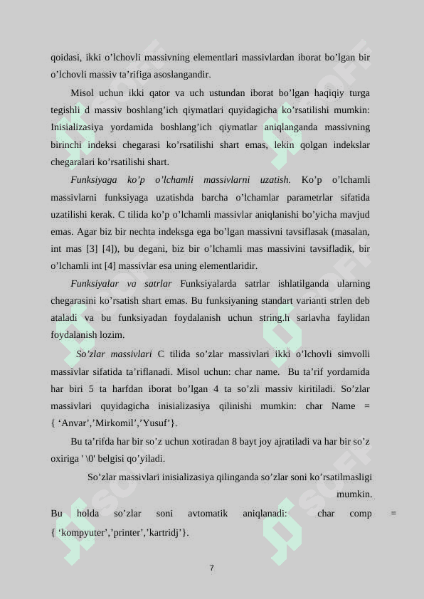 Ko'p o'lchovli massivlarning xususiyatlari va analizi  Kurs ishi 8