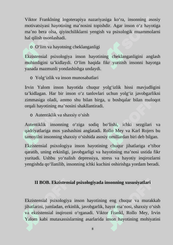 Ekzistensial psixologiyada insonning xususiyatlari 8