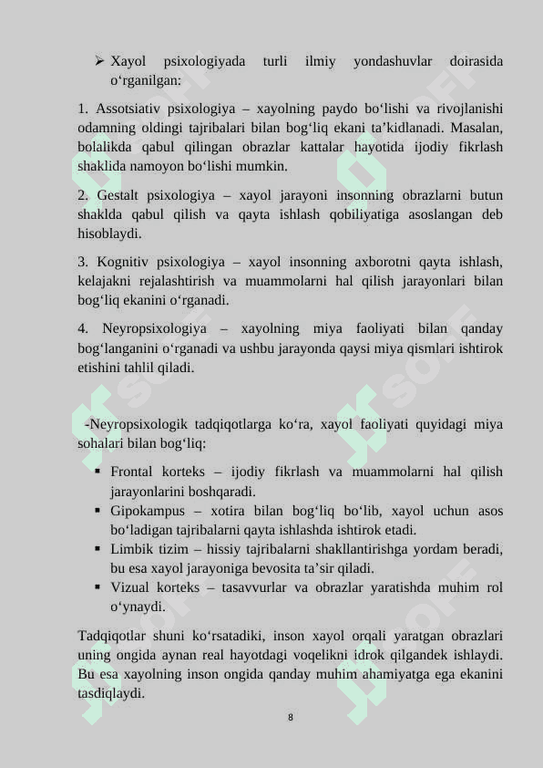 Xayol jarayonlari. Tasavvur turlari 8