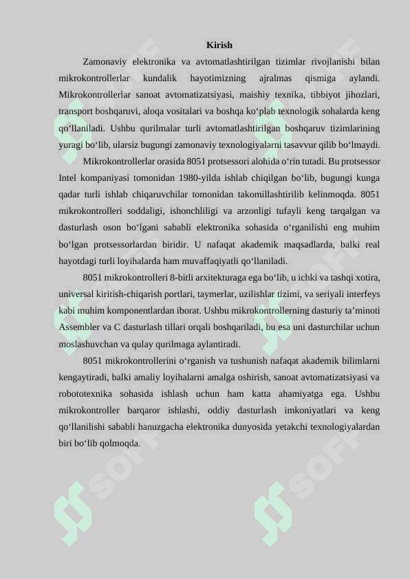 8051 protsessorining arxitekturasi va uning xususiyatlari (tuzilishi, ishlash tamoillari, mikrosxemalari) 3