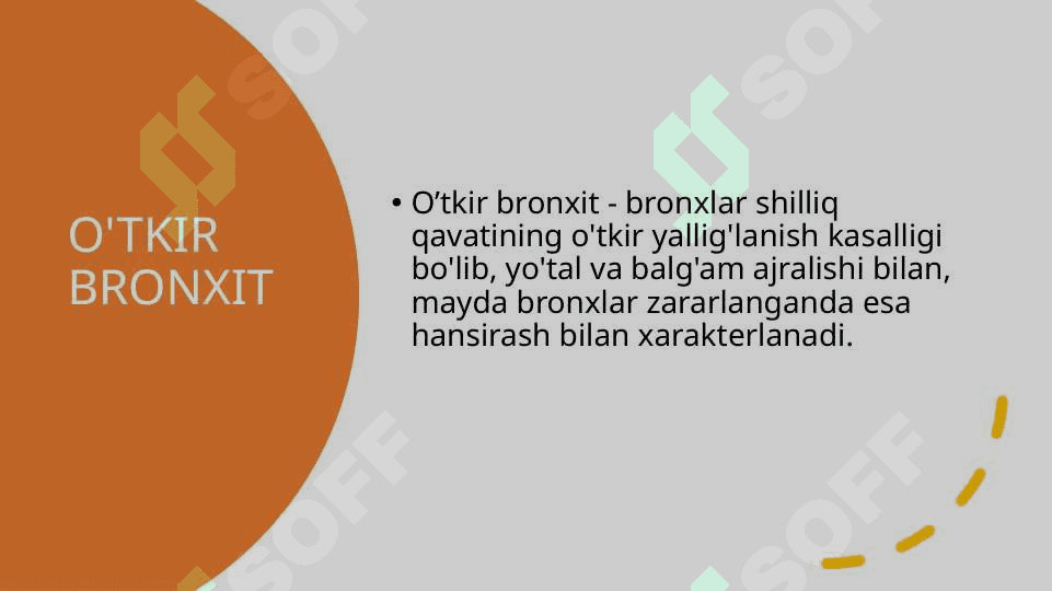 BRONXLAR O`TKAZUVCHANLIGINING BUZILISH SINDROMI . O`PKA TO`QIMASIDA HAVO ORTIB KETISH SINDROMI . .O`PKANI OBSTRUKTIV KASALLIKLARINI TEKSHIRISH 3