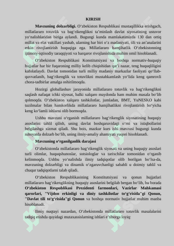 O‘ZBEKISTONDA MILLATLARARO BAG‘RIKENGLIK SIYOSATINING HUQUQIY ASOSLARI 2