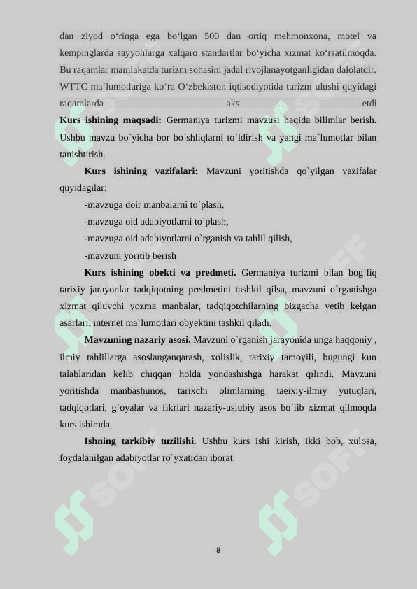 Germaniya turizmining mamlakat iqtisodiyotida tutgan o`rni 8