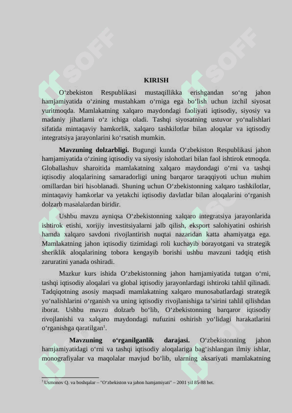 O‘ZBEKISTONNING JAHON HAMJAMIYATIDA TUTGAN O‘RNI VA ROLI. TASHQI IQTISODIY ALOQALAR 2