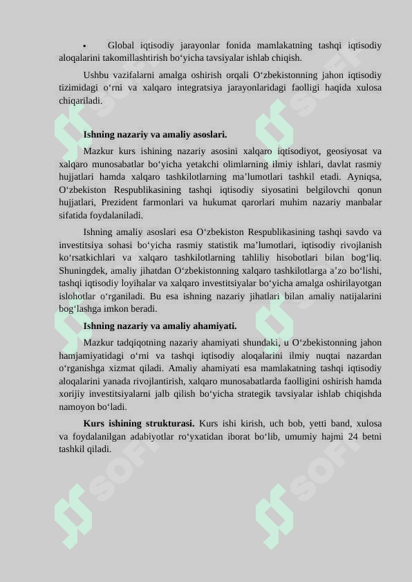 O‘ZBEKISTONNING JAHON HAMJAMIYATIDA TUTGAN O‘RNI VA ROLI. TASHQI IQTISODIY ALOQALAR 4