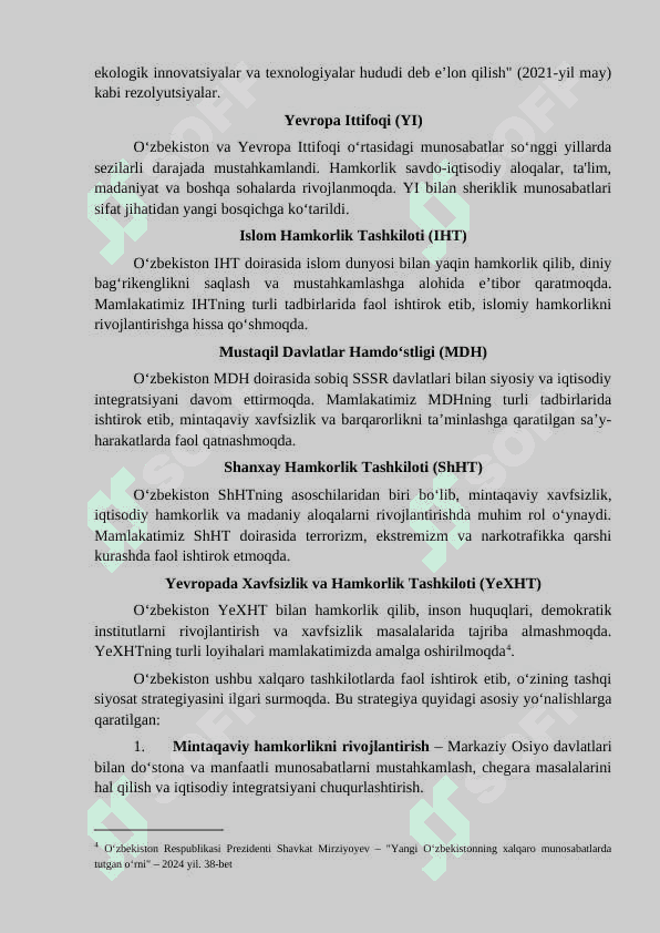 O‘ZBEKISTONNING JAHON HAMJAMIYATIDA TUTGAN O‘RNI VA ROLI. TASHQI IQTISODIY ALOQALAR 6