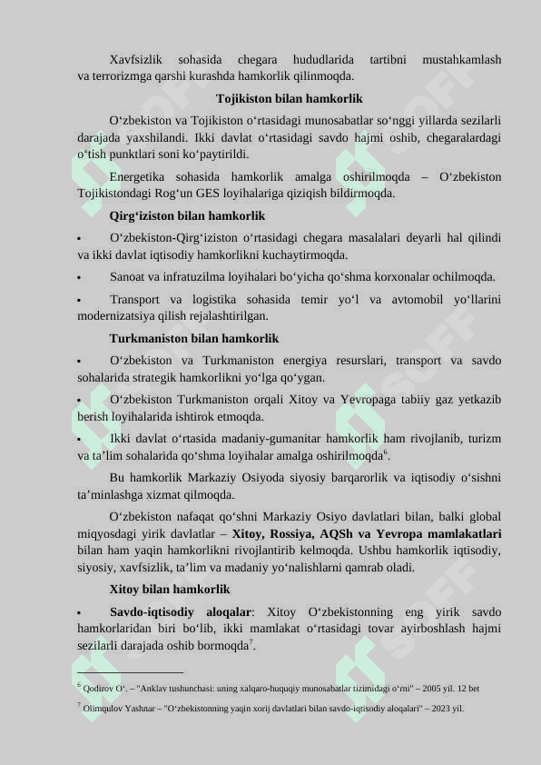 O‘ZBEKISTONNING JAHON HAMJAMIYATIDA TUTGAN O‘RNI VA ROLI. TASHQI IQTISODIY ALOQALAR 8