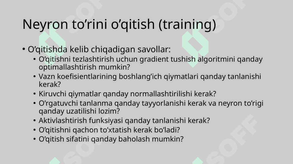 Sun’iy neyron to‘rlarini o‘qitish 2