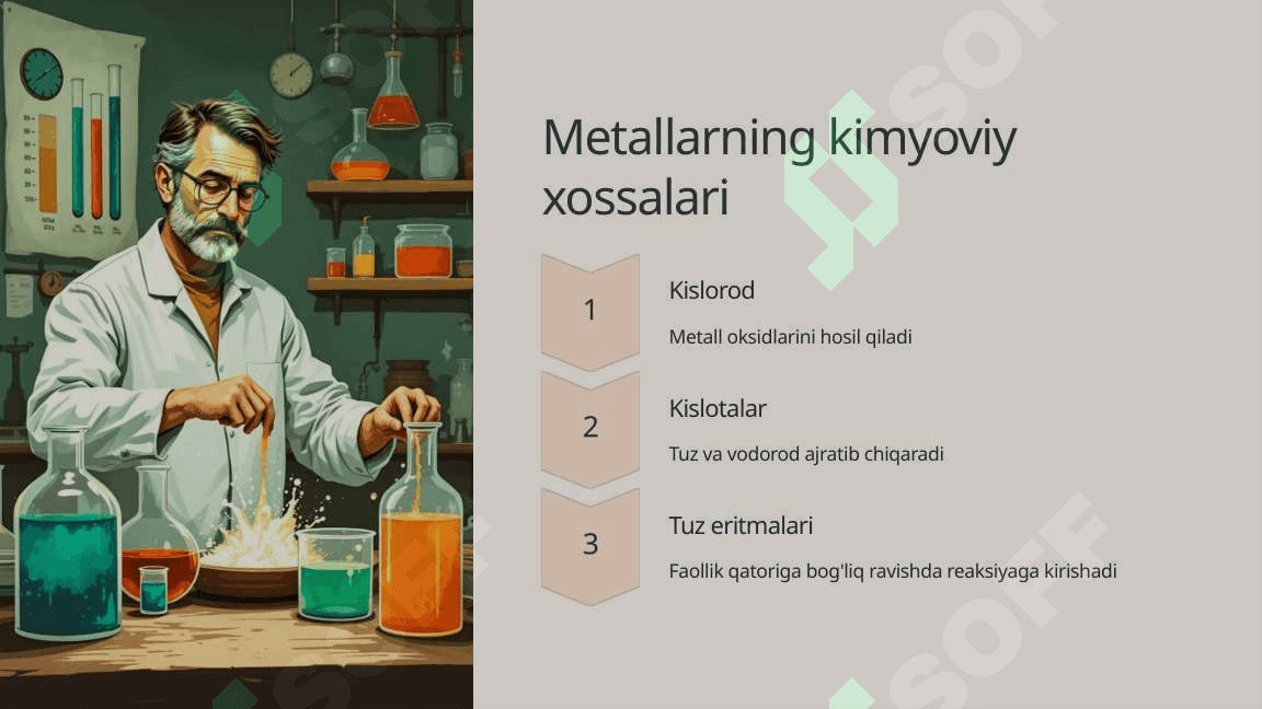 Metallarning fizik va kimyoviy xossalari. Laboratoriya ishi №6: Tuzlar eritmalari bilan metallarning o'zaro ta'siri  Fan: Kimyo | Sinf: 9-sinf 4