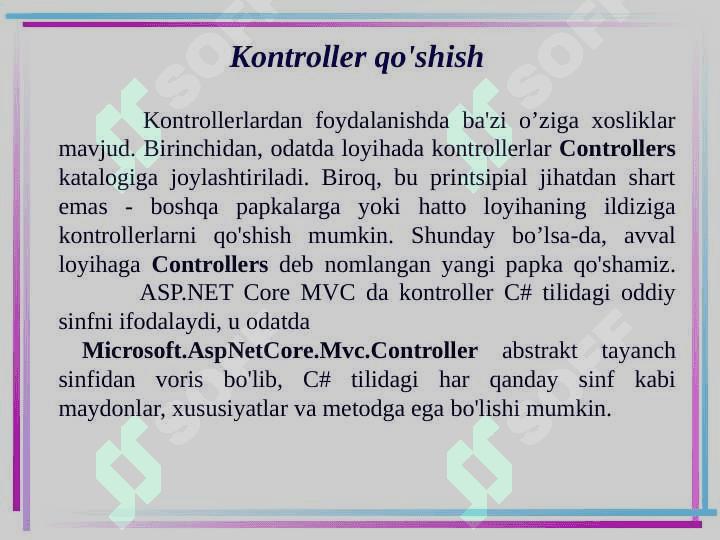 ASP.NET Core MVC da kontrollerlar 8