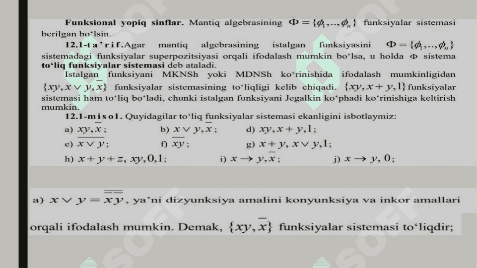 Funsional yopiq sinflar. Post teoremasi 3