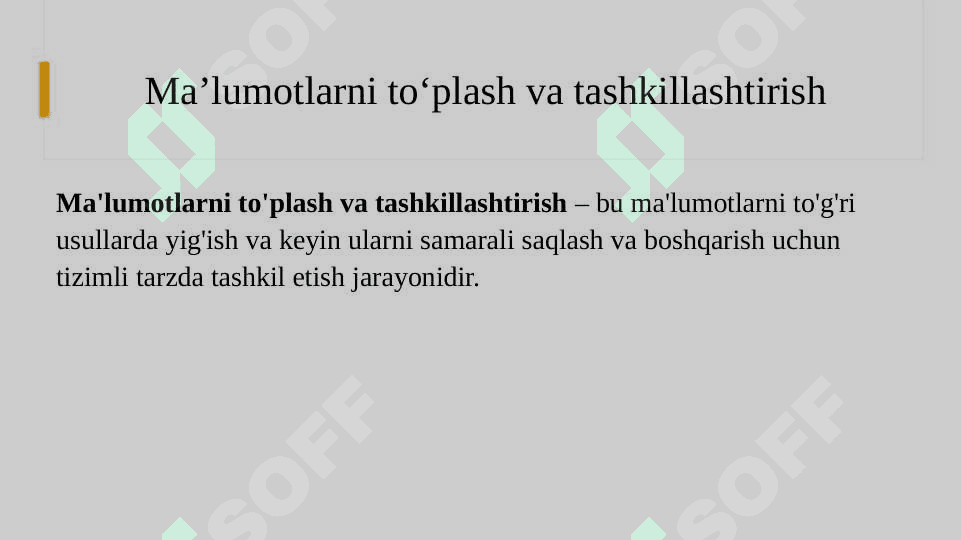 CRISP-DM. Ma’lumotlarni yig‘ish va tayyorlash  Big datani yig‘ish, tozalash va normalizatsiya qilish. 5