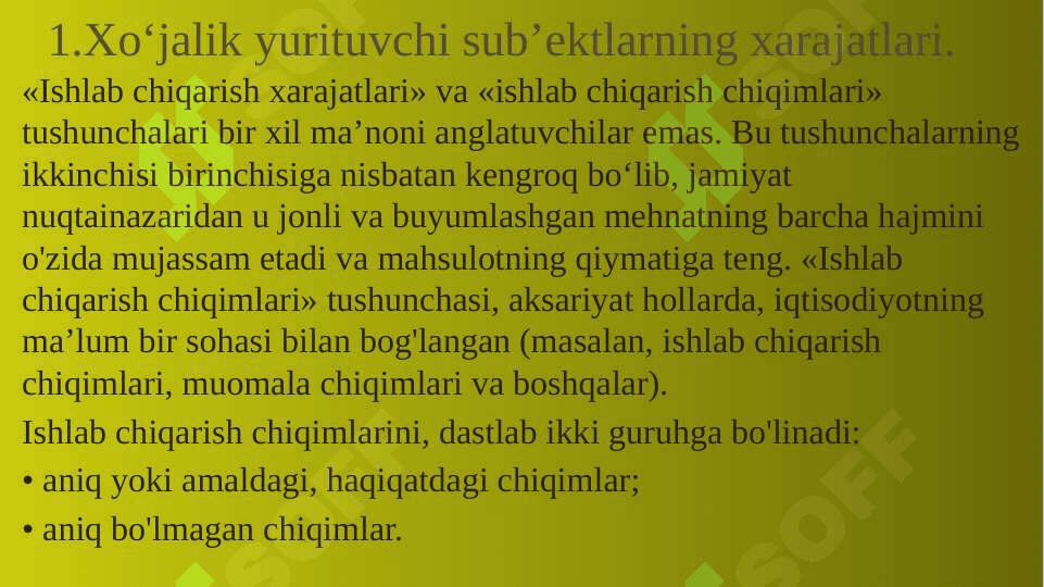 Xo’jalik Yurutuvchi Subyektlarning Ishlab chiqarish Chiqimlari va Foydasi 3