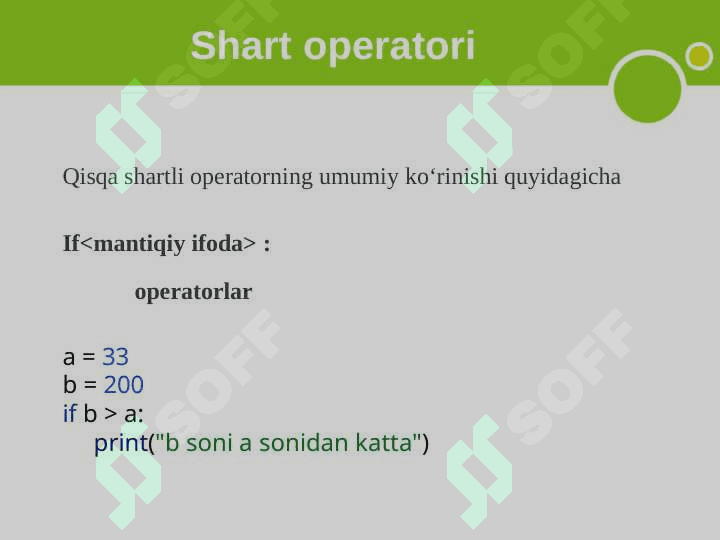 Pythonda shart va tarmoqlanish  operatorlari 2