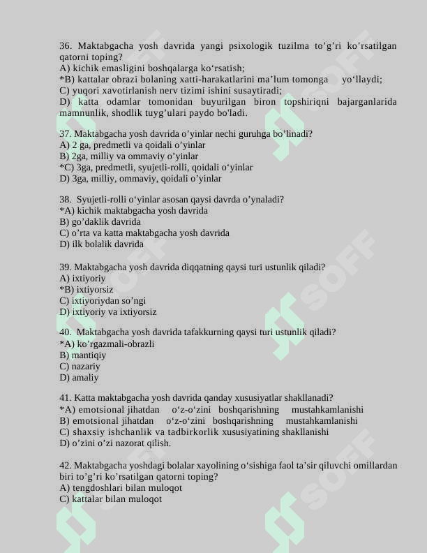 Umumiy psixologiya fanidan yakuniy nazorat test savollari javoblari bilan 7