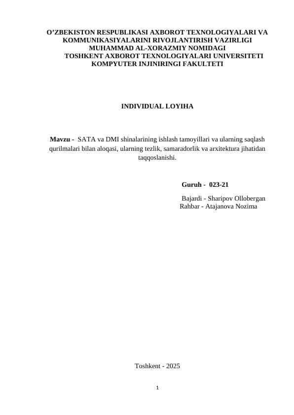 SATA va DMI shinalarining ishlash tamoyillari va ularning saqlash qurilmalari bilan aloqasi, ularning tezlik, samaradorlik va arxitektura jihatidan taqqoslanishi.