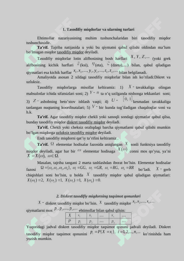 TASODIFIY MIQDORLAR VA ULARNING TAQSIMOT QONUNLAR 2