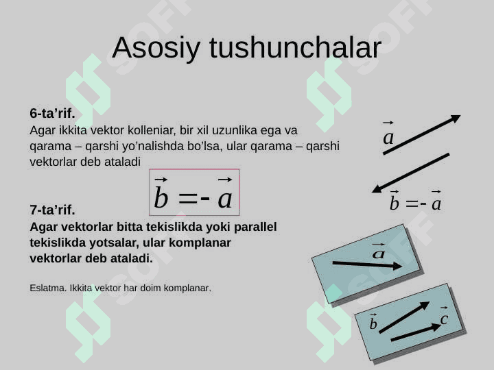 VEKTORLARNING SKALYAR  VEKTOR VA ARALAH KO'PAYTMALARI taqdimot 6