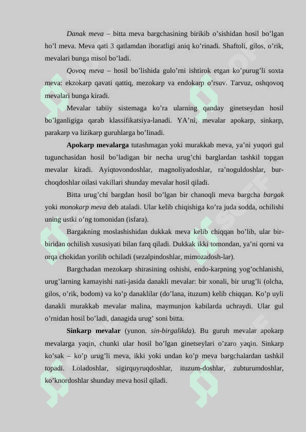Urug' va mevaning tuzilishi hamda hossalari 8