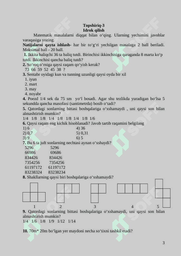 Intellektni aniqlash testi 6 sinf uchun 3
