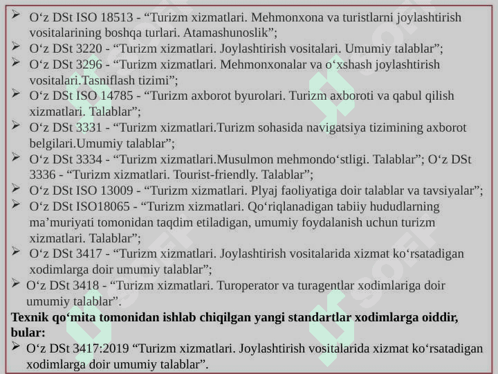 Turizm va mehmondo'stlik industriyasida standartlashtirish obyektlari va subyektlari. Standartlashtirish tamoyillari va ularning ahamiyati 4