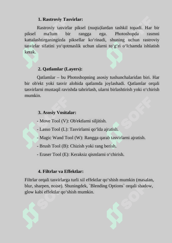 ADOBE PHOTOSHOP grafik tahrirlovchisi. Tasvirlar bilan ishlash. Qayta ishlash, tuzatish, qatlamlar, rastroviy tasvirlarni tahrirlash va chizish 2