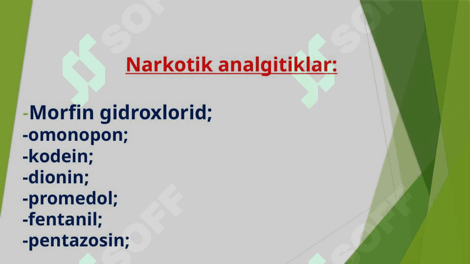 Analgetiklar. Narkomaniya va uning asoratlari 2