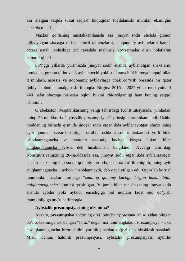 AYBSIZ KISHINI JAVOBGARLIKKA TORTISHNING JINOIY-HUQUQIY XUSUSIYATLARI 25 kurs ishi 6