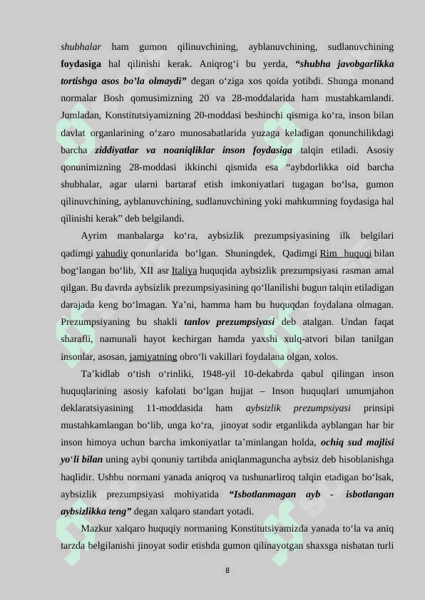 AYBSIZ KISHINI JAVOBGARLIKKA TORTISHNING JINOIY-HUQUQIY XUSUSIYATLARI 25 kurs ishi 8