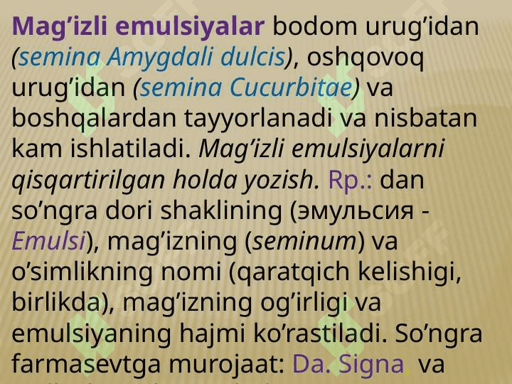 Emulsiyalar, tomchilarga retsept yozish 4
