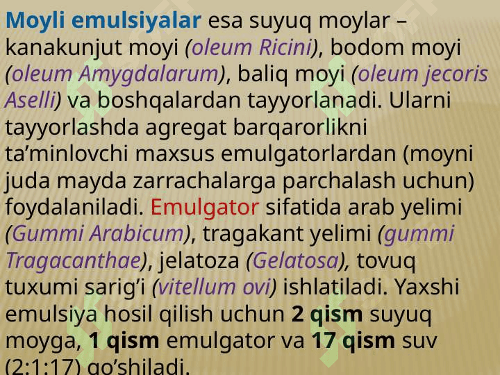 Emulsiyalar, tomchilarga retsept yozish 7