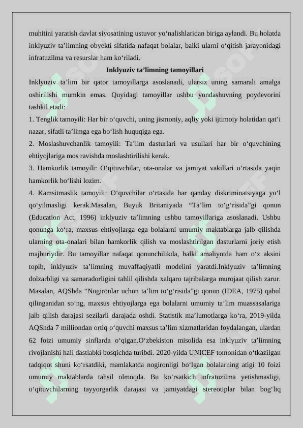 Inklyuziv ta’lim kursining predmeti, maqsadi va vazifalari, obyekti, tamoyillari 25 4