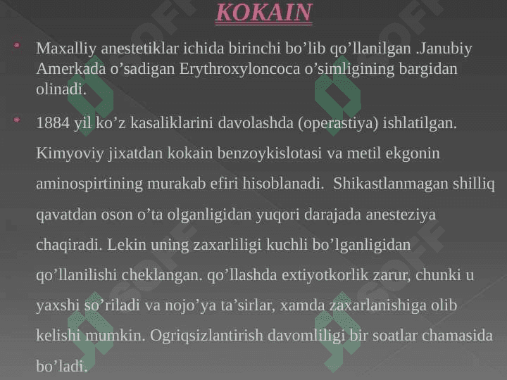 Afferent nerv tizimiga ta`sir etuvchi vositalar 6