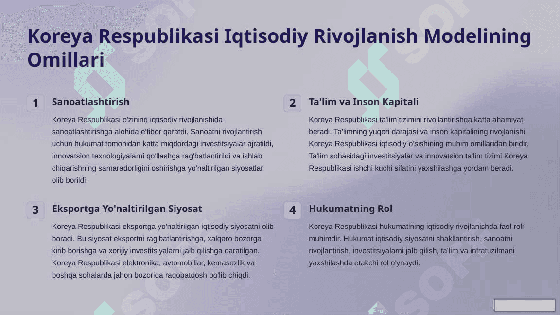 Janubiy sharqiy koreya iqtisodiyoti :Koreya respublikasi 5