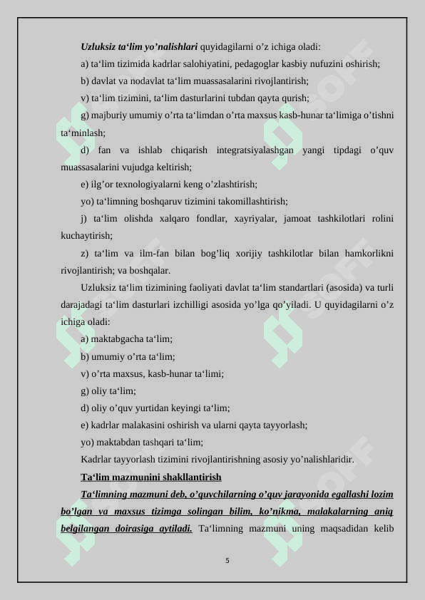 Ta’limning uzluksizligi .O’z-o’zini o’rganish va o’z o’z o’zini tarbiyalash qobiliyatini rivojlantirish usullari 5