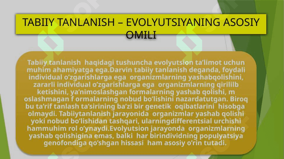 Tabiiy tanlanish va uning natijasi hamda shakllari 7