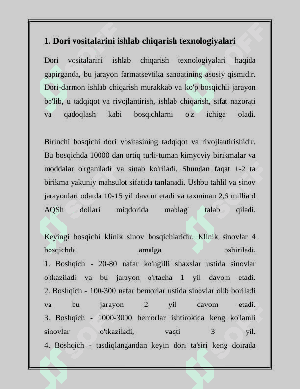 DORI VOSITALAR, TIBBIY BUYUMLAR VA FARMATSEVTIK TOVARLARNI ISHLAB CHIQARISH 2