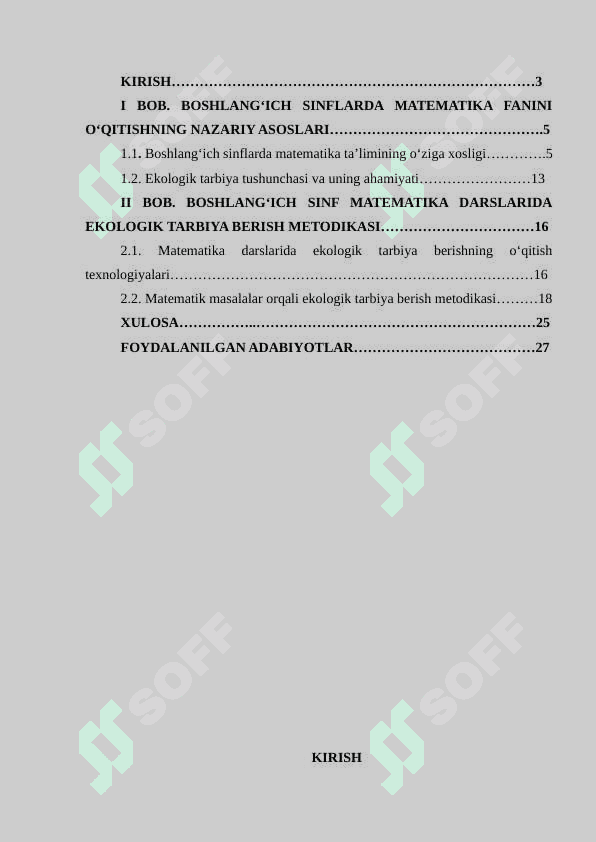 BOSHLANG‘ICH SINFLARDA MATEMATIKA O‘QITISH JARAYONIDA EKOLOGIK TARBIYA BERISH METODIKASI    (3-4-SINFLAR MISOLIDA) 2