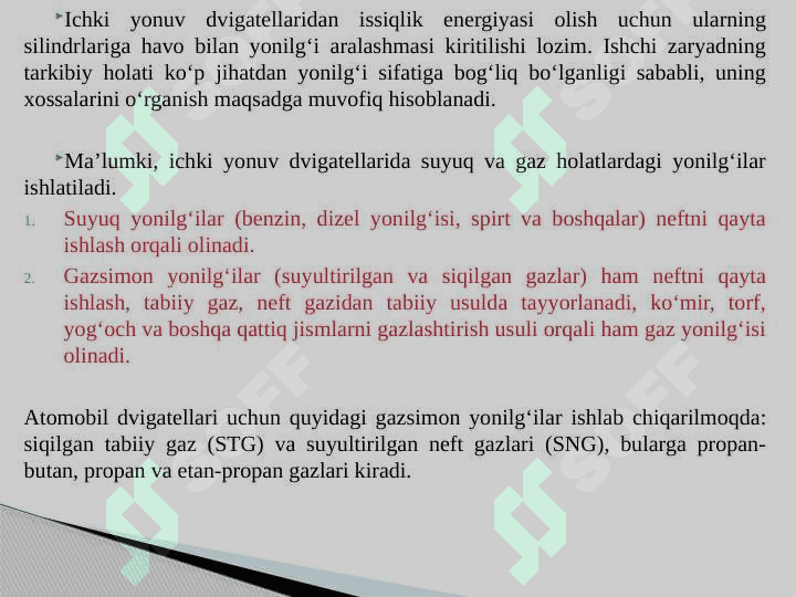 Avtomobil va traktor dvigatellari uchun yonilg‘ i va ular oksidlanishining reaksiyalari. 2