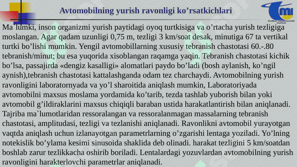 AVTOMOBILNING YURISH RAVONLIGI XUSUSIYATI 3