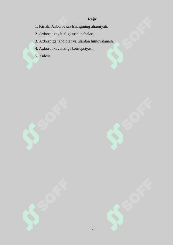 Axborot xavfsizligi konsepsiyasini taminlash majmuasi 2