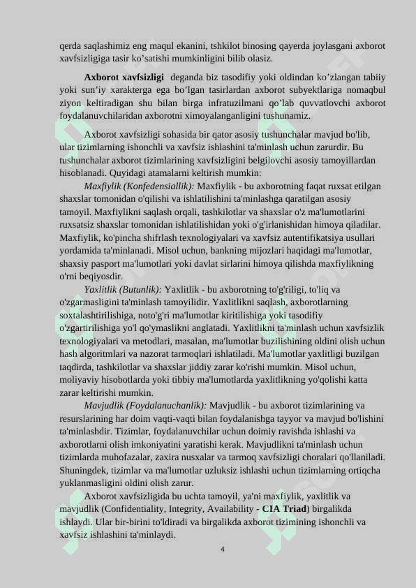 Axborot xavfsizligi konsepsiyasini taminlash majmuasi 4