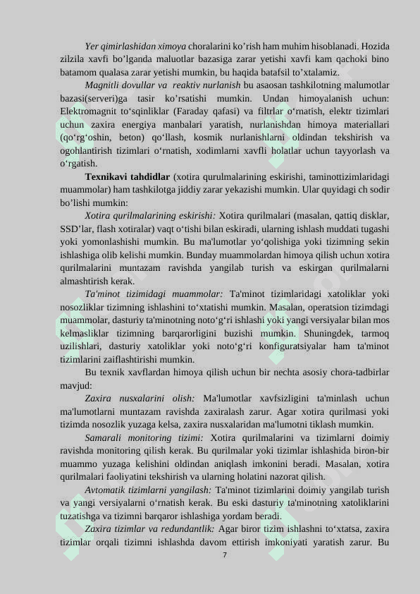 Axborot xavfsizligi konsepsiyasini taminlash majmuasi 7