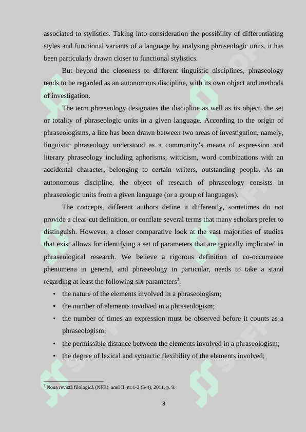 CRITERIA OF STABILIY AND LACK OF MOTIVATION (IDIOMATICITY) OF PHRASEOLOGICAL UNITS 8